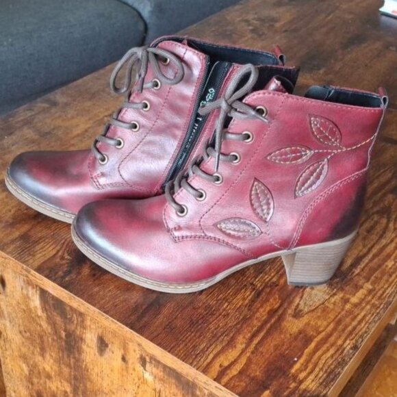 Remonte Shoes - Remonte Leather Women's Ankle Boots, Burgundy, Size 39, Lace-Up & Zipper